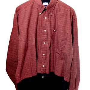 Tommy Hilfiger Plaid Blocked Men’s Shirt. Red and Blue, Long Sleeves, Collared